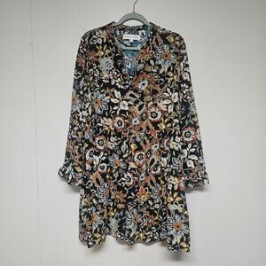 Emma & Michele Boho Floral Western Ruffle Flowy Midi Dress Size Large Autumn